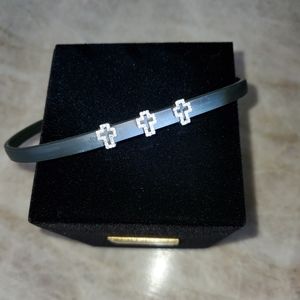 Silver, CZ, and rubber cross chocker necklace 16"